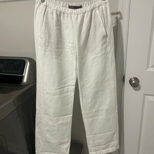 ENZA COSTA Twill Everywhere Pant Women Small Off White Wideleg Straight Pull on